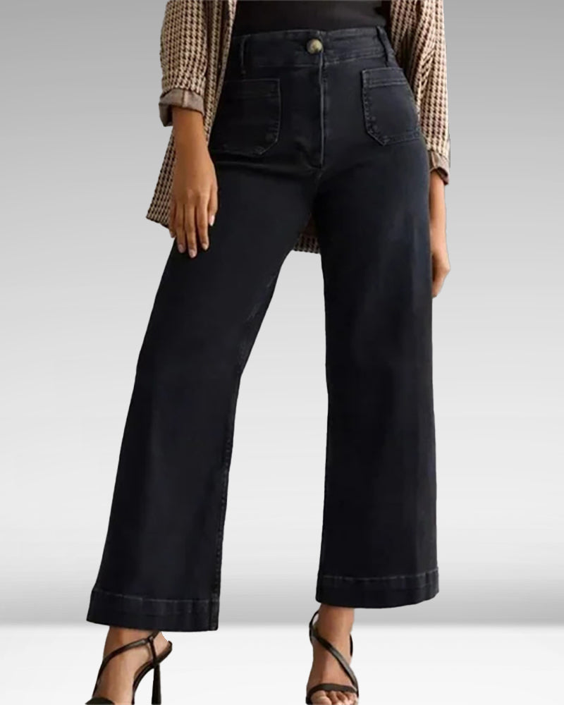 Cropped Wide-Leg Patch Pocket Jeans(Buy 2 Free Shipping)