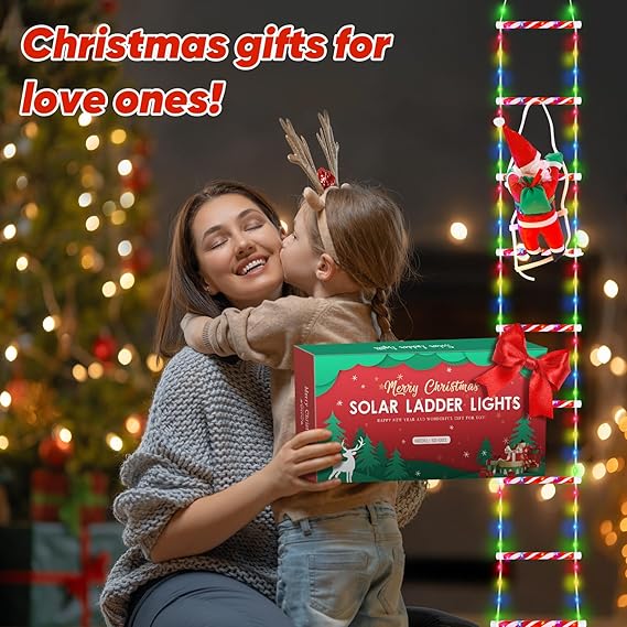 🎅🎄Christmas Decorative Ladder Lights with Climbing Santa Claus
