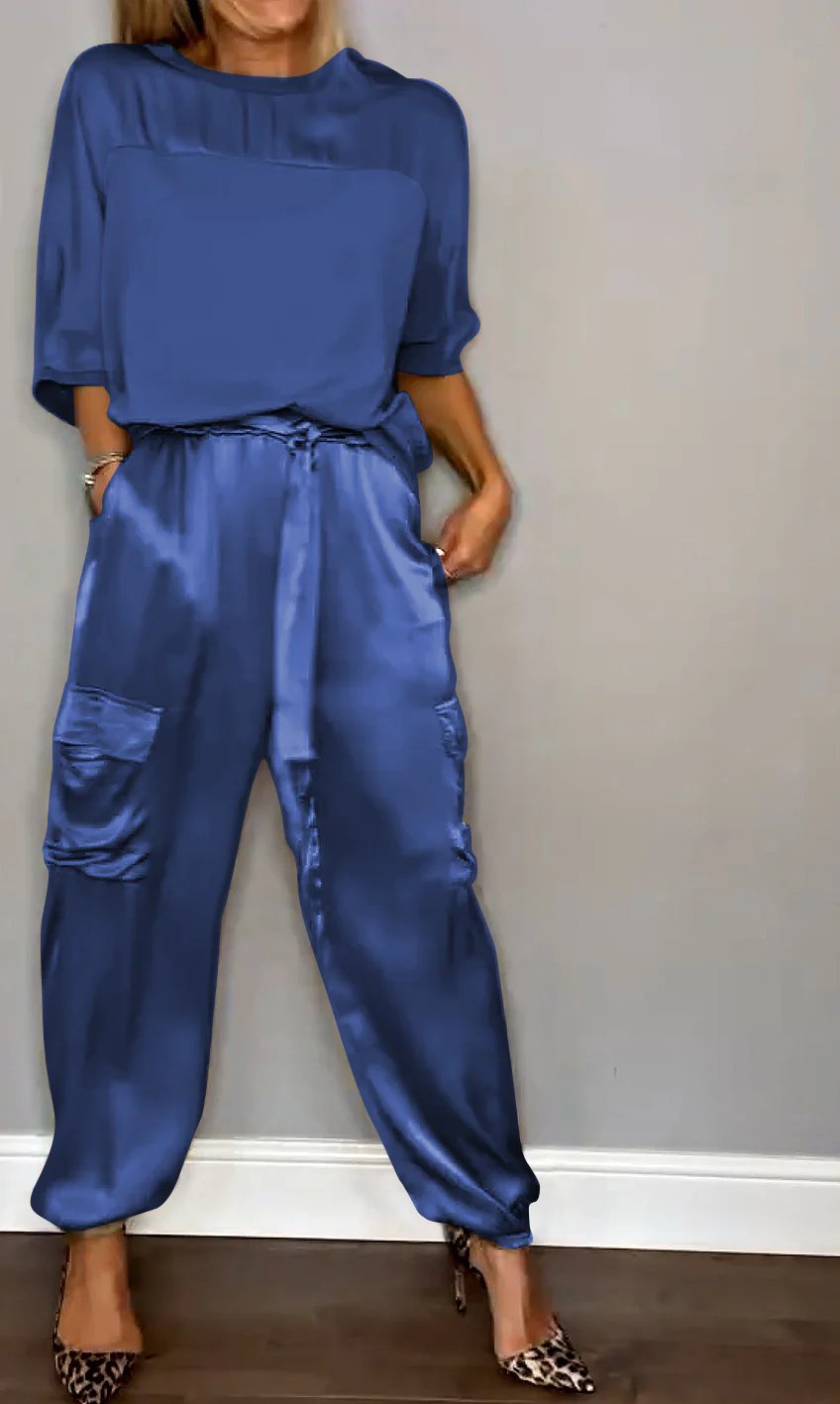 Smooth Satin Half-sleeved Top and Pants SetšBUY 2 SETS FREE SHIPPING