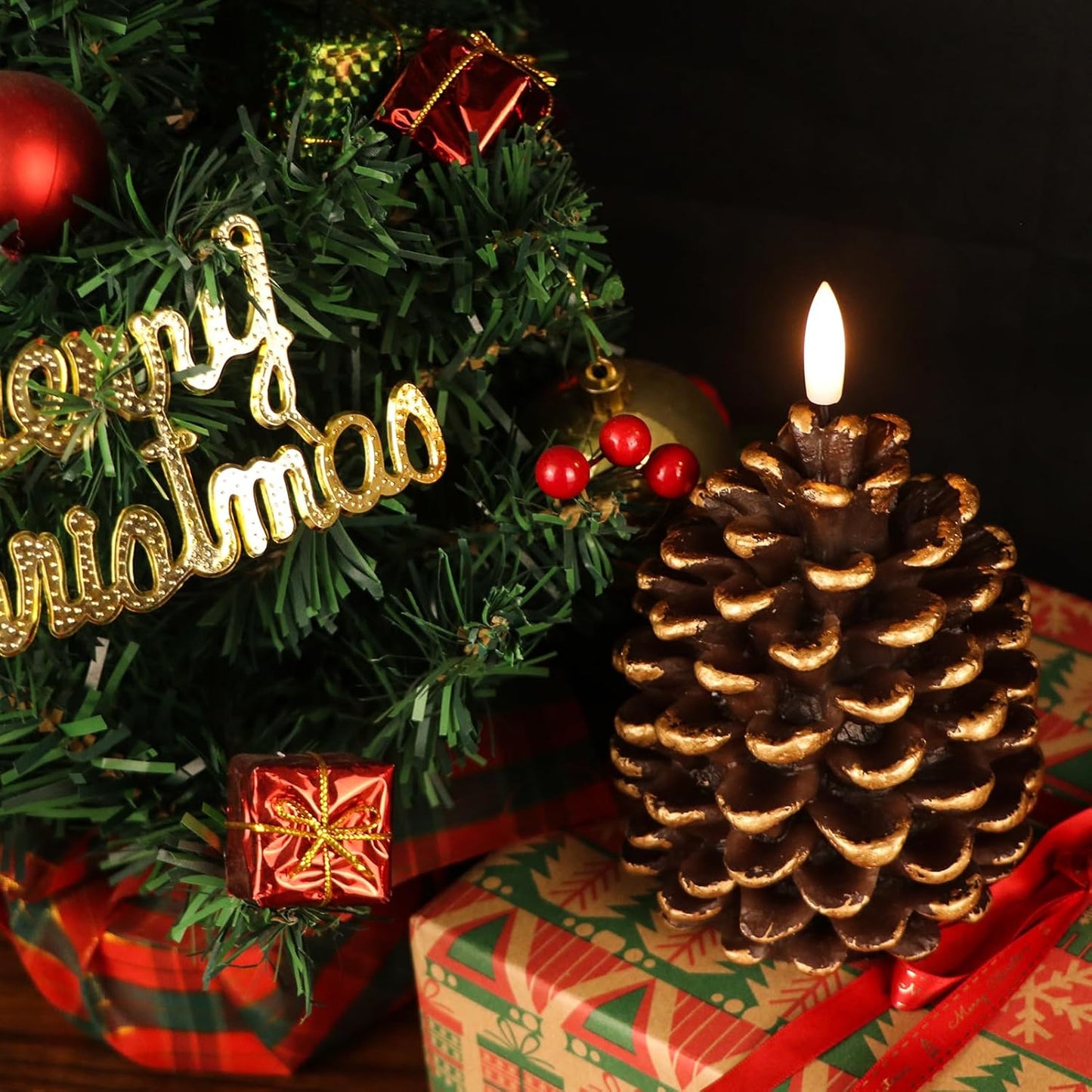 🎅Last Day 49% Off🔥Flameless Pinecone Candles Battery Operated with 6 Hour Timer