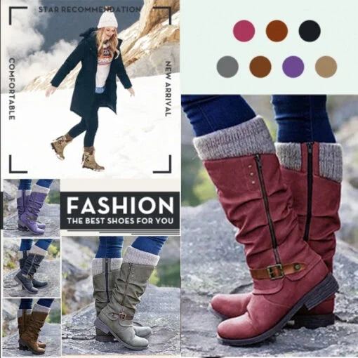 🔥LAST DAY -[40% OFF]Women’s Leather Flat Heel Mid-Calf Zipper Boots