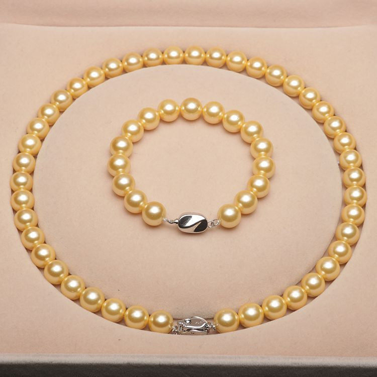 Temperament deep sea shell pearl necklace【Necklace + Bracelet + Earrings】