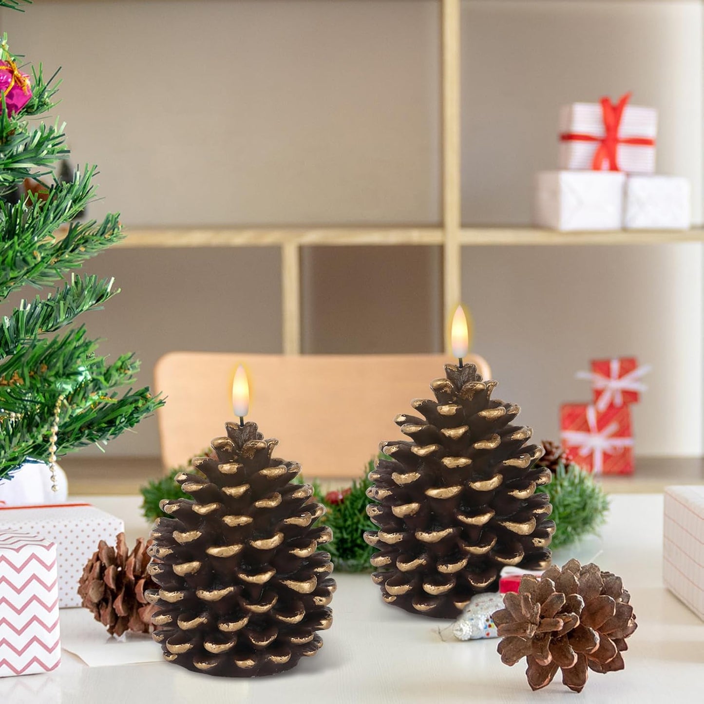 🎅Last Day 49% Off🔥Flameless Pinecone Candles Battery Operated with 6 Hour Timer