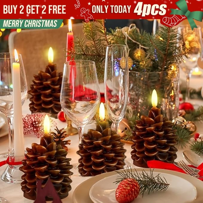 🎅Last Day 49% Off🔥Flameless Pinecone Candles Battery Operated with 6 Hour Timer