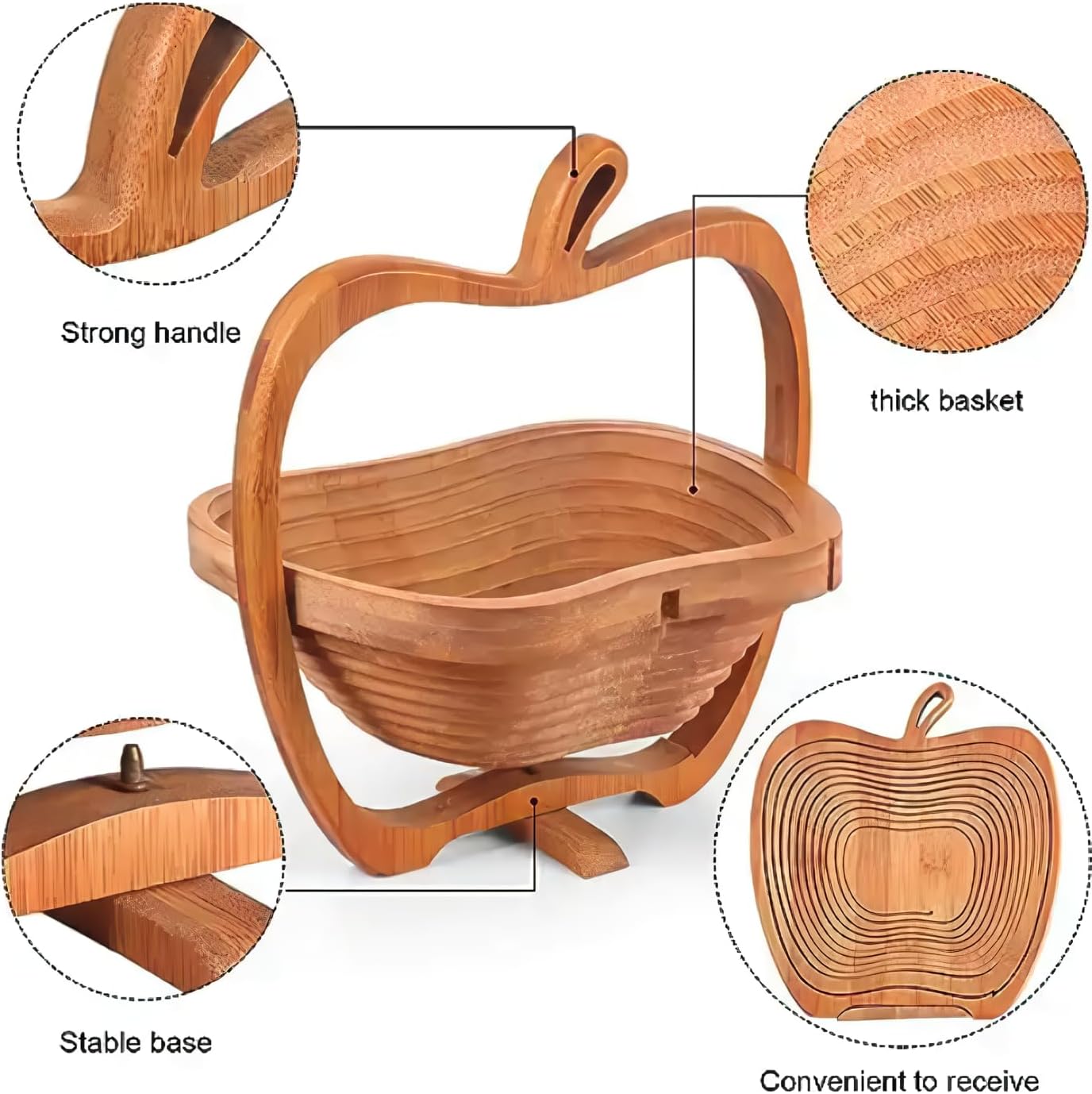 The Apple Shape Generic Elegant Folding Wooden Fruit Basket