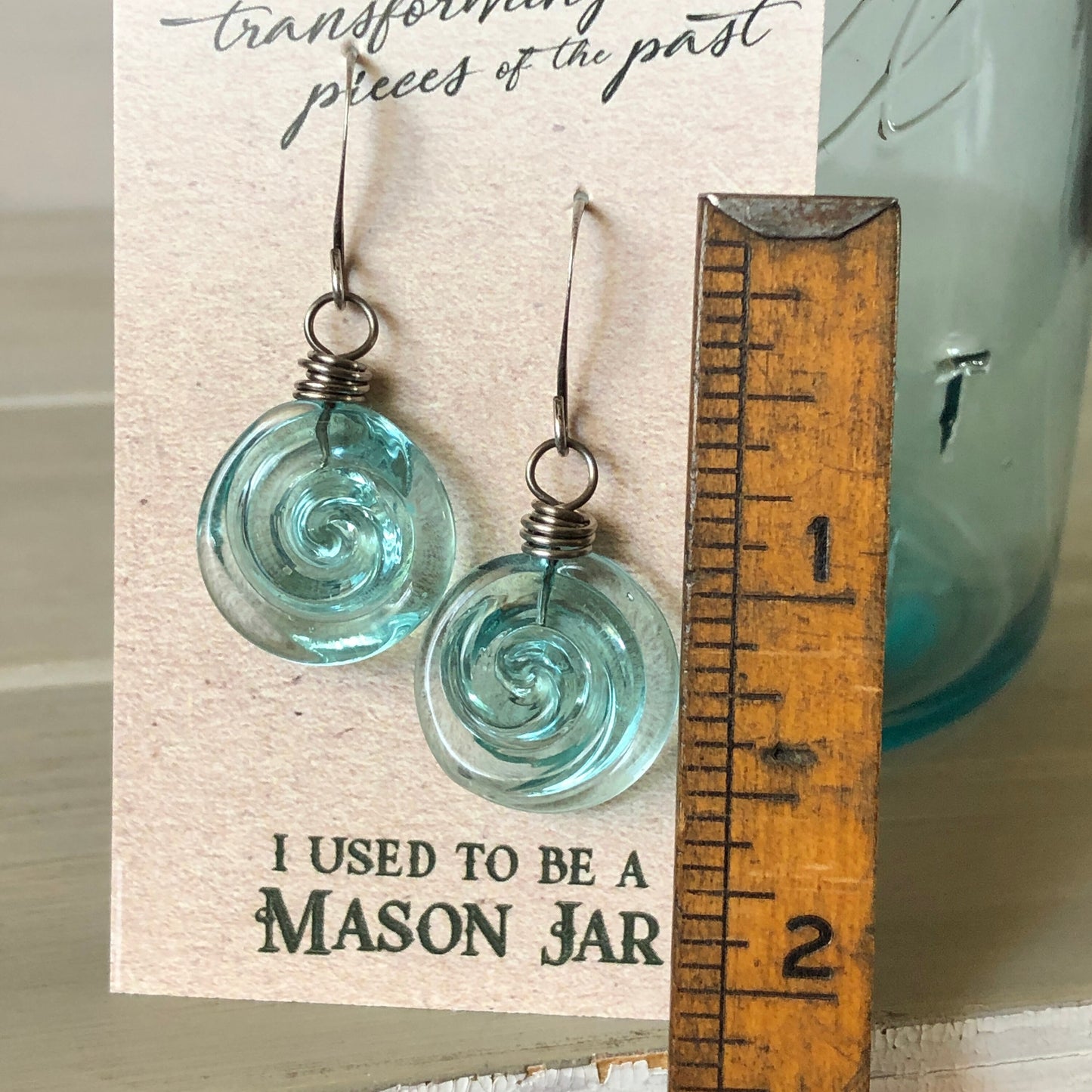 🔥Last Day 49% OFF 💙 Recycled Glass Spiral Earrings: Upcycled Mason Jar Dangles