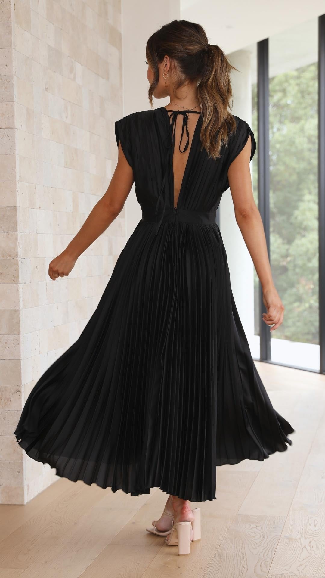 Timeless Elegance: Draped V-Neck Pleated Skirt Dress (Buy 2 Free Shipping)