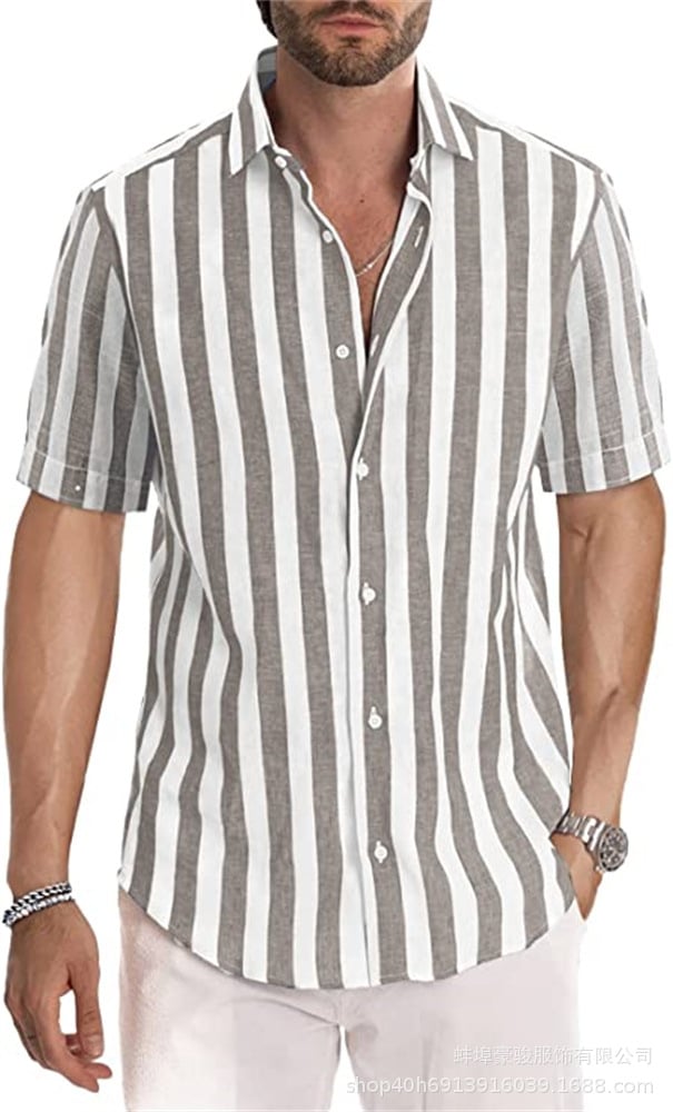 🔥Spring summer men's cotton linen striped button shirt-BUY 2 FREE SHIPPING