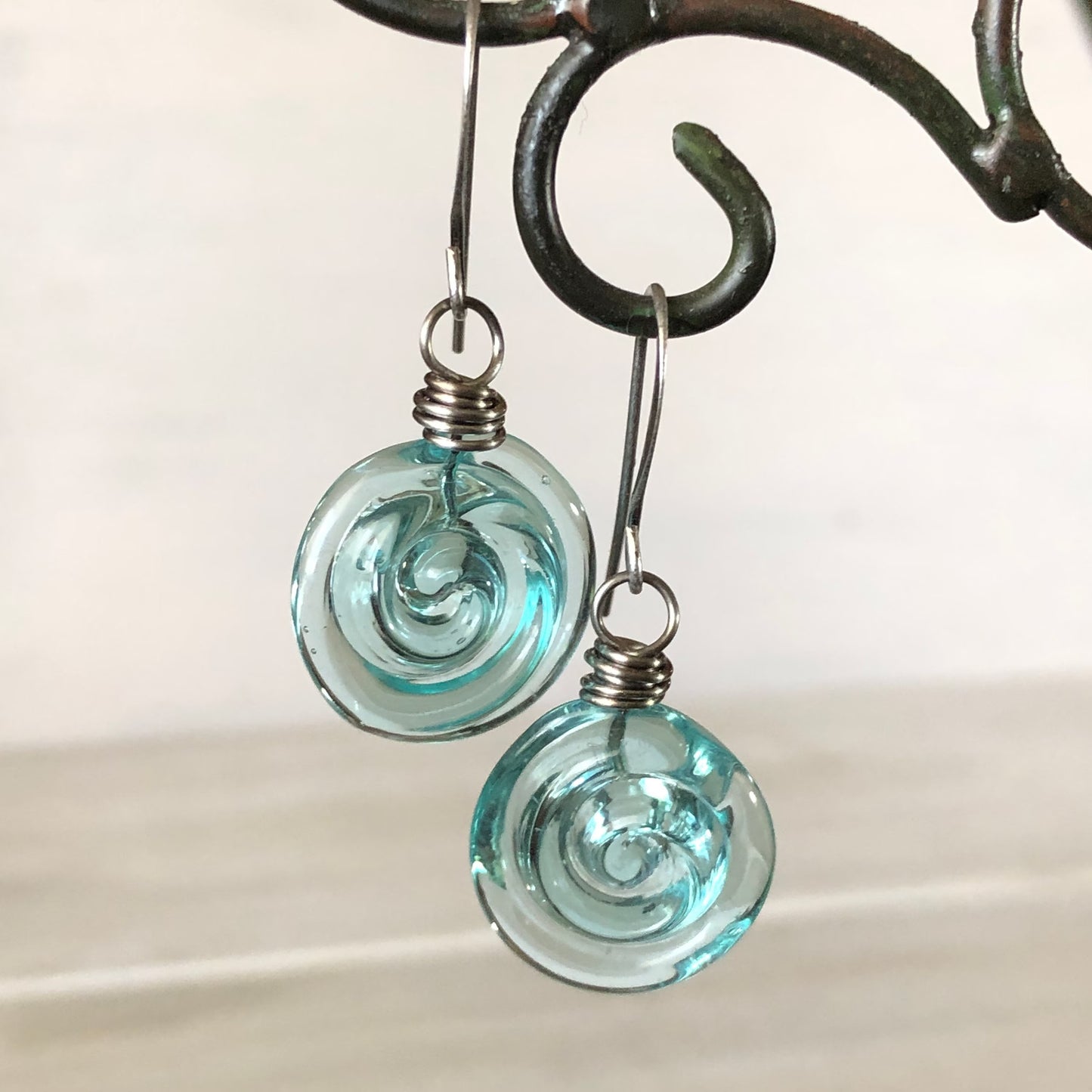 🔥Last Day 49% OFF 💙 Recycled Glass Spiral Earrings: Upcycled Mason Jar Dangles