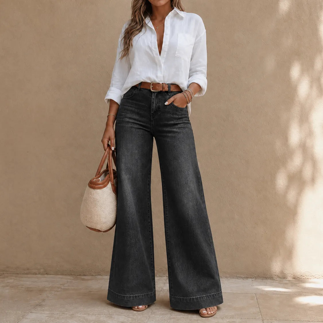 New Arrival: High-Waisted Wide-Leg Vintage-Wash Jeans