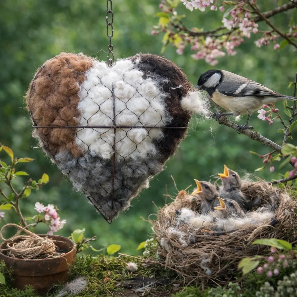 🕊️Handmade Alpaca Fiber Bird Nesting Heart 💕
