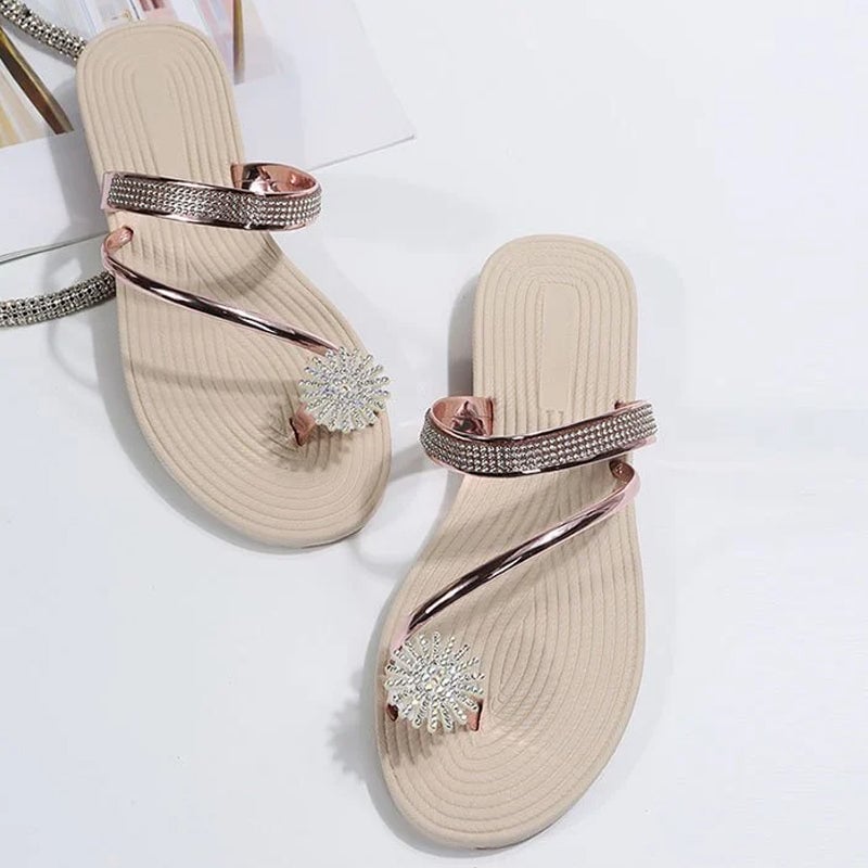 🔥Summer Discount - 49% OFF🌹2024 Summer New Shiny Flat Shoes Rhinestone Sandals