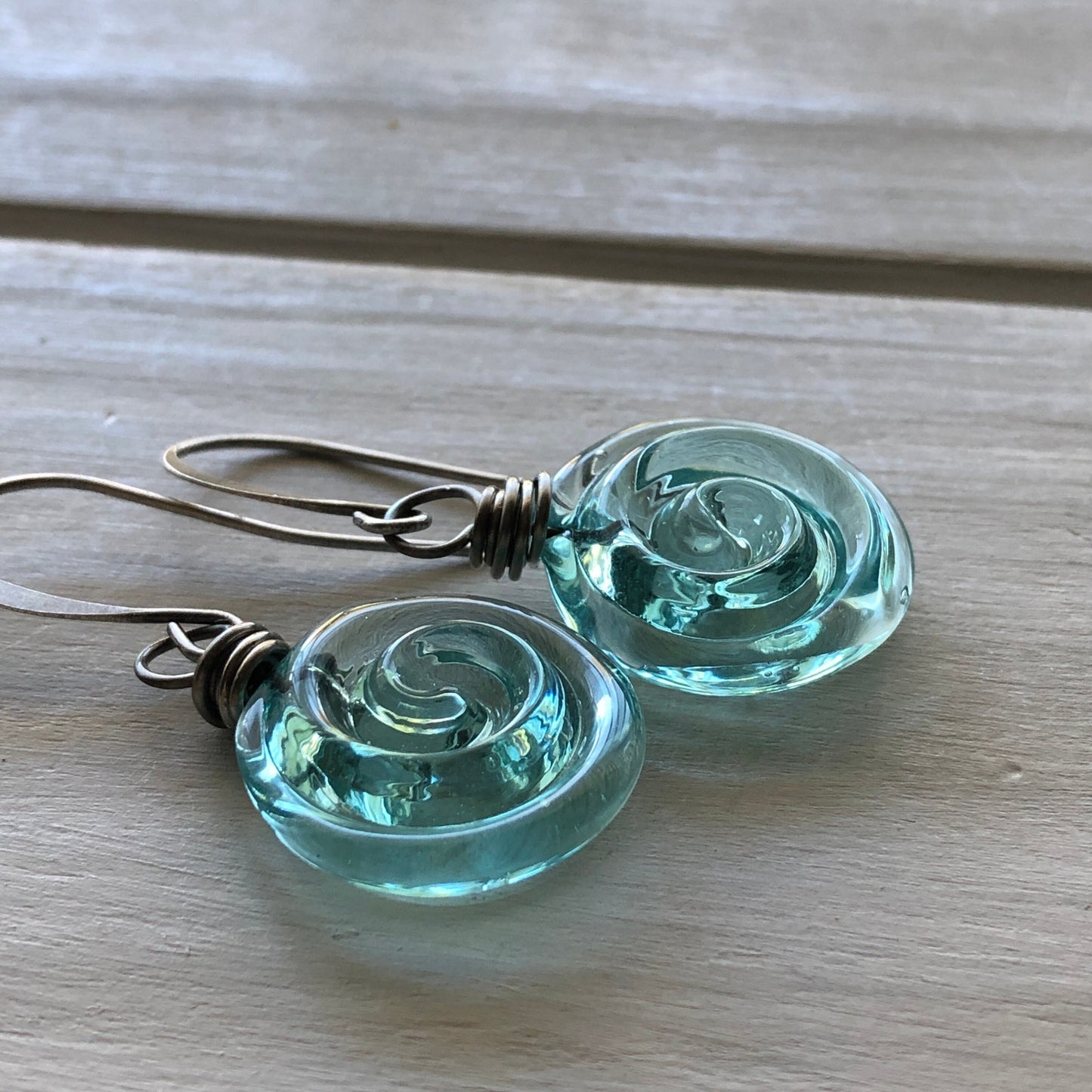🔥Last Day 49% OFF 💙 Recycled Glass Spiral Earrings: Upcycled Mason Jar Dangles