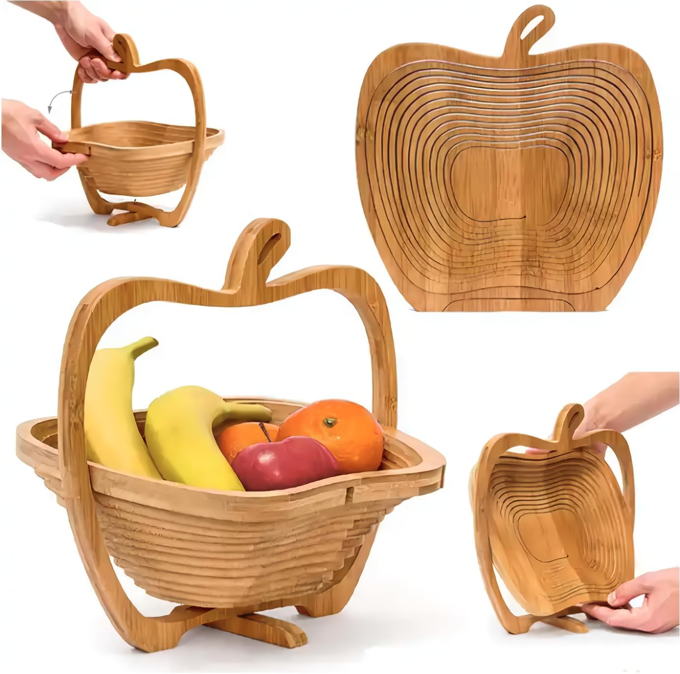 The Apple Shape Generic Elegant Folding Wooden Fruit Basket