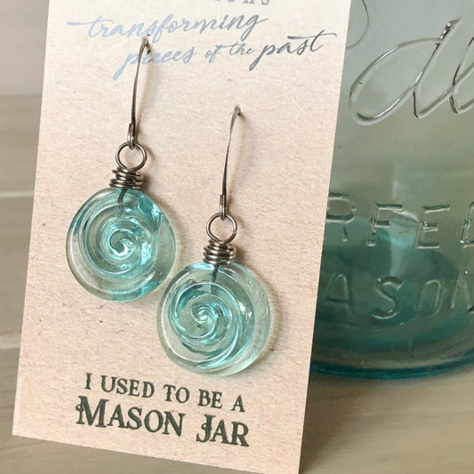 🔥Last Day 49% OFF 💙 Recycled Glass Spiral Earrings: Upcycled Mason Jar Dangles