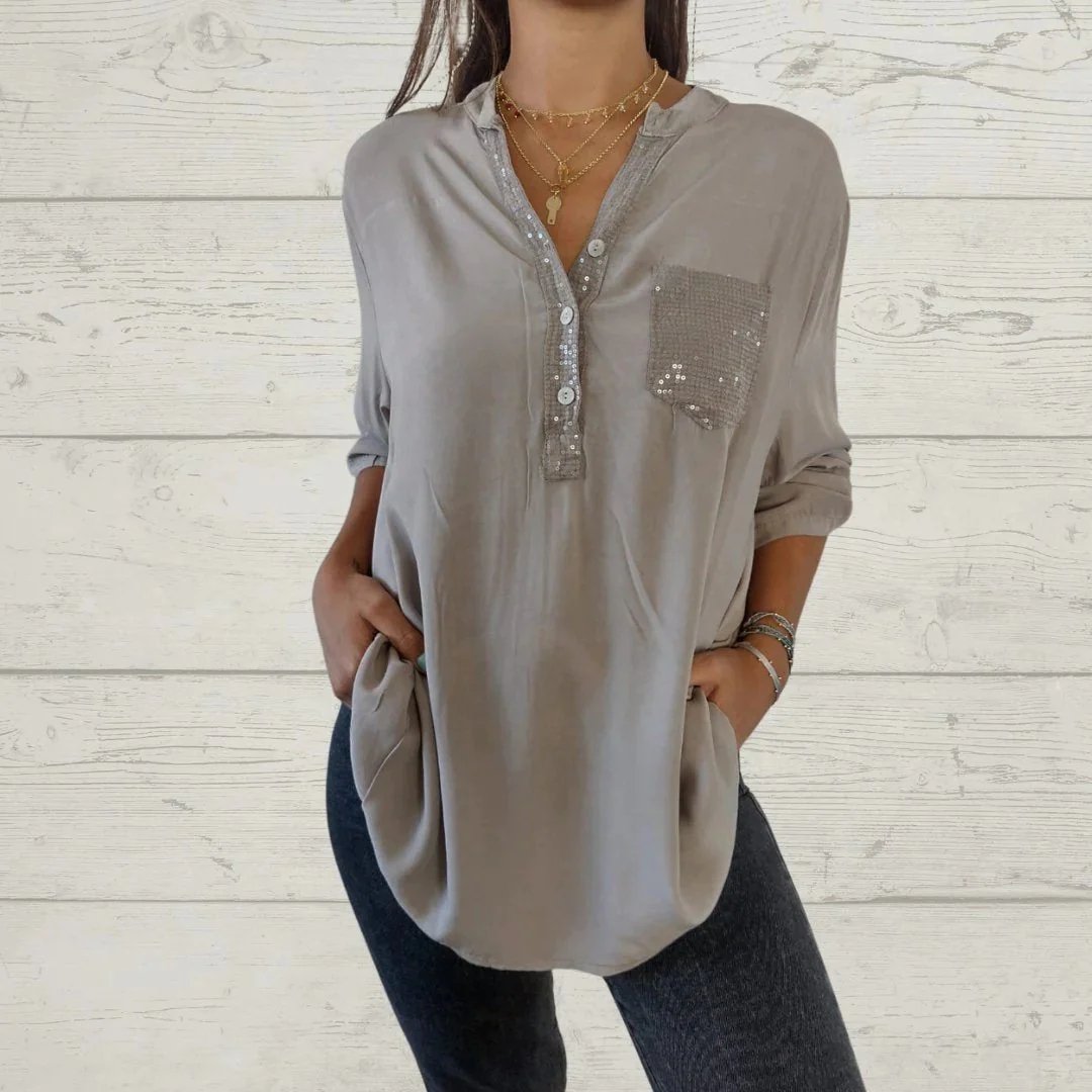 Sequin Patchwork V-neck Shirt (Buy 2 Free Shipping)