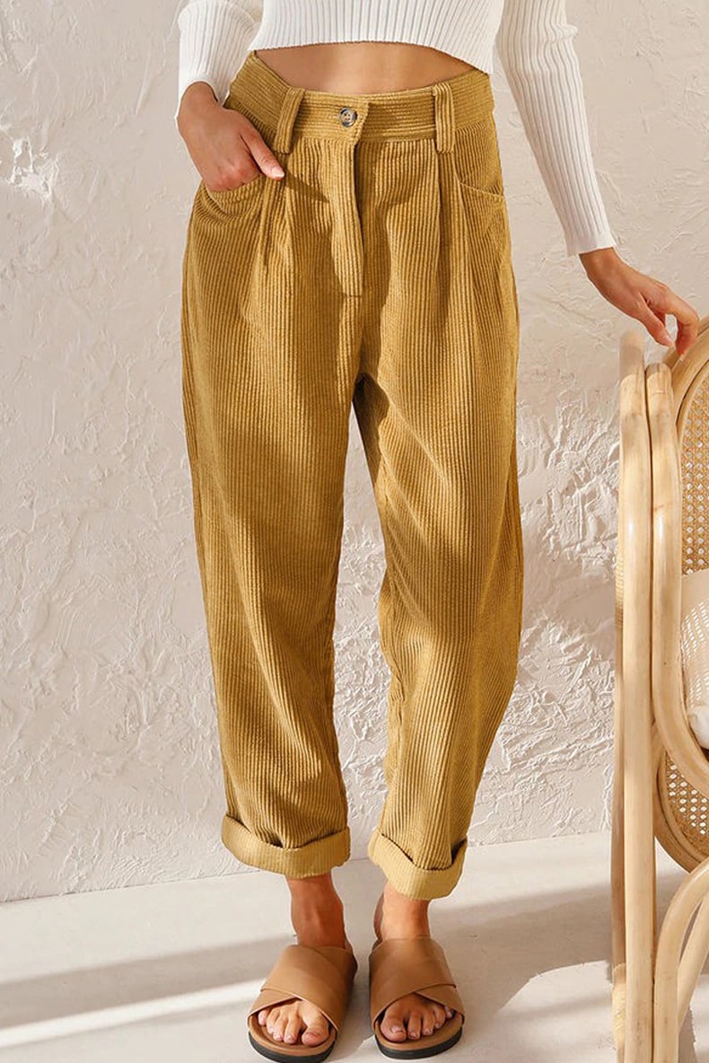 Mid Rise Button Zipper Side Pocket Corduroy Casual Pants (Buy 2 Free Shipping)