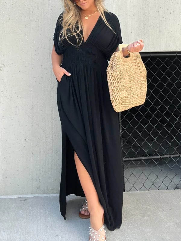 NEW IN 💗  SLIT V-NECK EFFORTLESS MAXI LONG DRESS