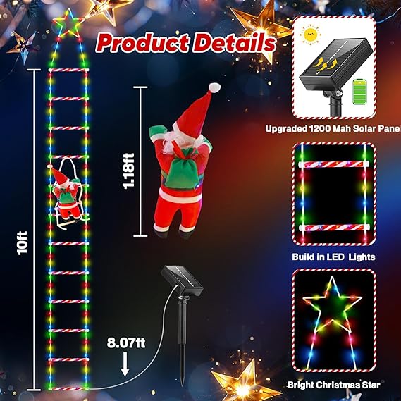 🎅🎄Christmas Decorative Ladder Lights with Climbing Santa Claus