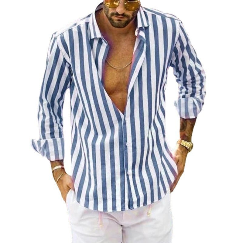 🔥Spring summer men's cotton linen striped button shirt-BUY 2 FREE SHIPPING