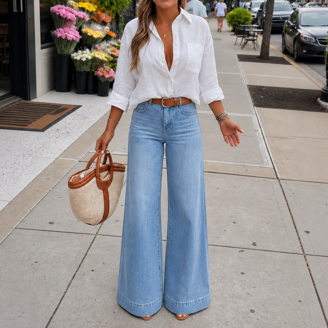 New Arrival: High-Waisted Wide-Leg Vintage-Wash Jeans
