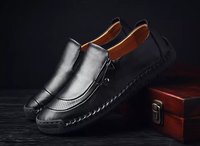 🎉Mens Handmade Side Zipper Casual Comfy Leather Slip On Loafers