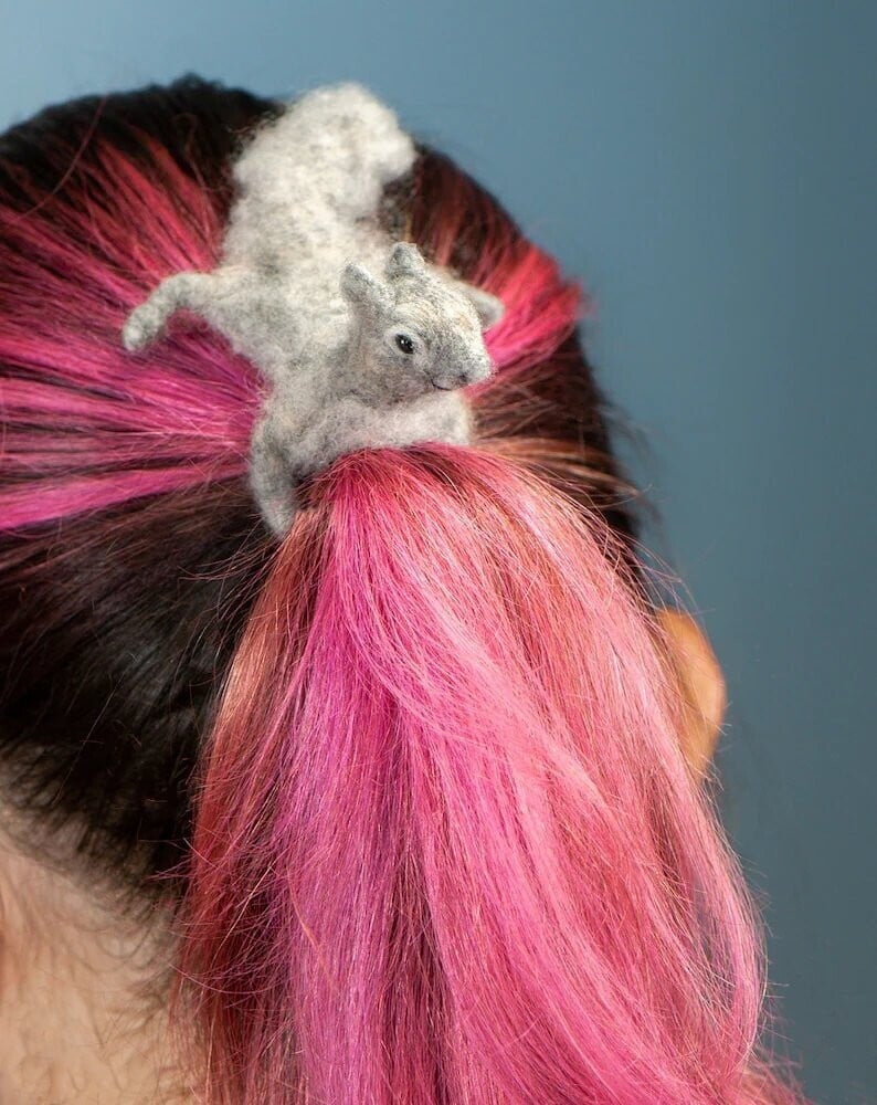 Felted animal hairpin