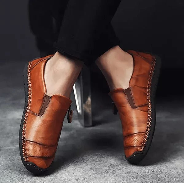 🎉Mens Handmade Side Zipper Casual Comfy Leather Slip On Loafers