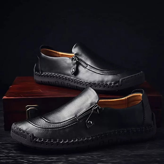 🎉Mens Handmade Side Zipper Casual Comfy Leather Slip On Loafers