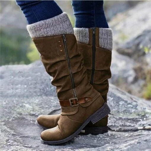 🔥LAST DAY -[40% OFF]Women’s Leather Flat Heel Mid-Calf Zipper Boots