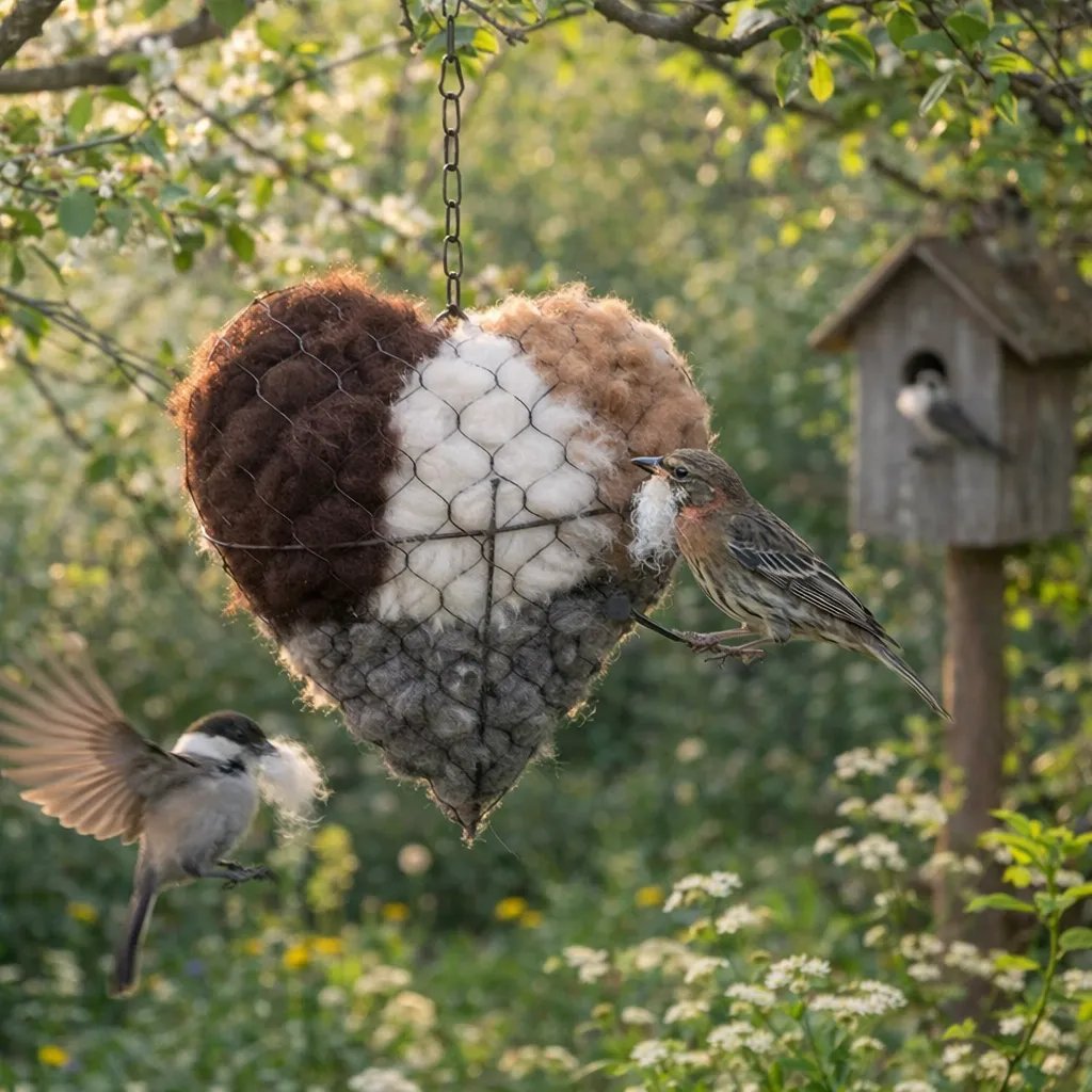 🕊️Handmade Alpaca Fiber Bird Nesting Heart 💕