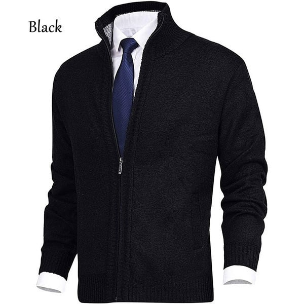 Men's Fashion Solid Color Stand Collar Cardigan Sweater Knit Jacket