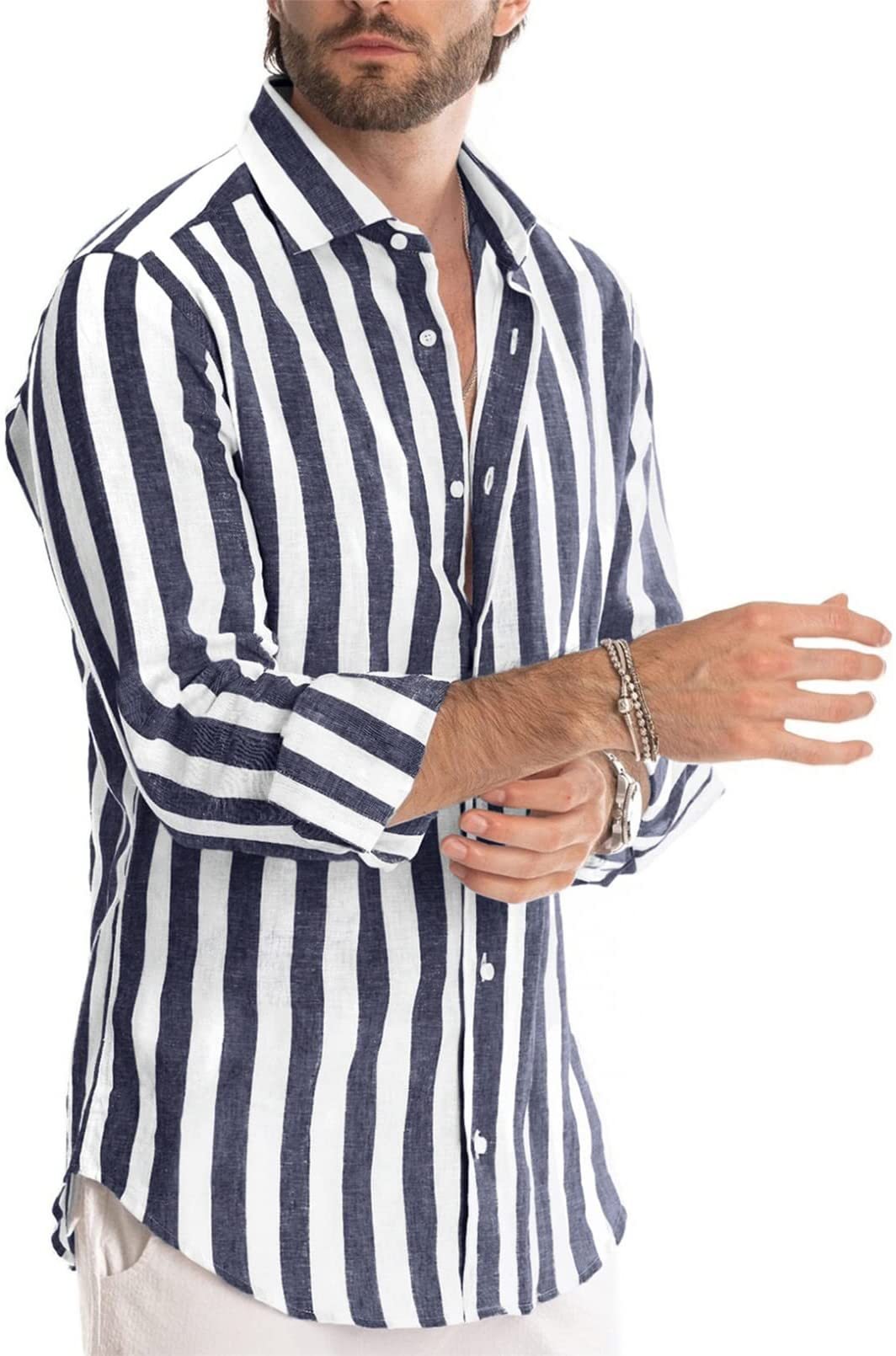 🔥Spring summer men's cotton linen striped button shirt-BUY 2 FREE SHIPPING