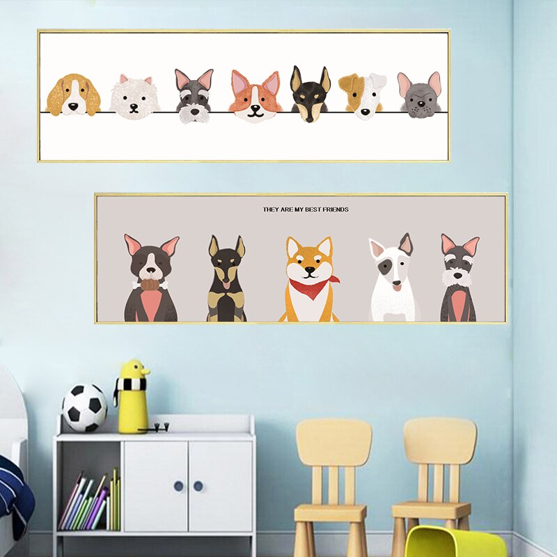 Cute Animal Cats and Dogs Art Canvas Poster for Wall