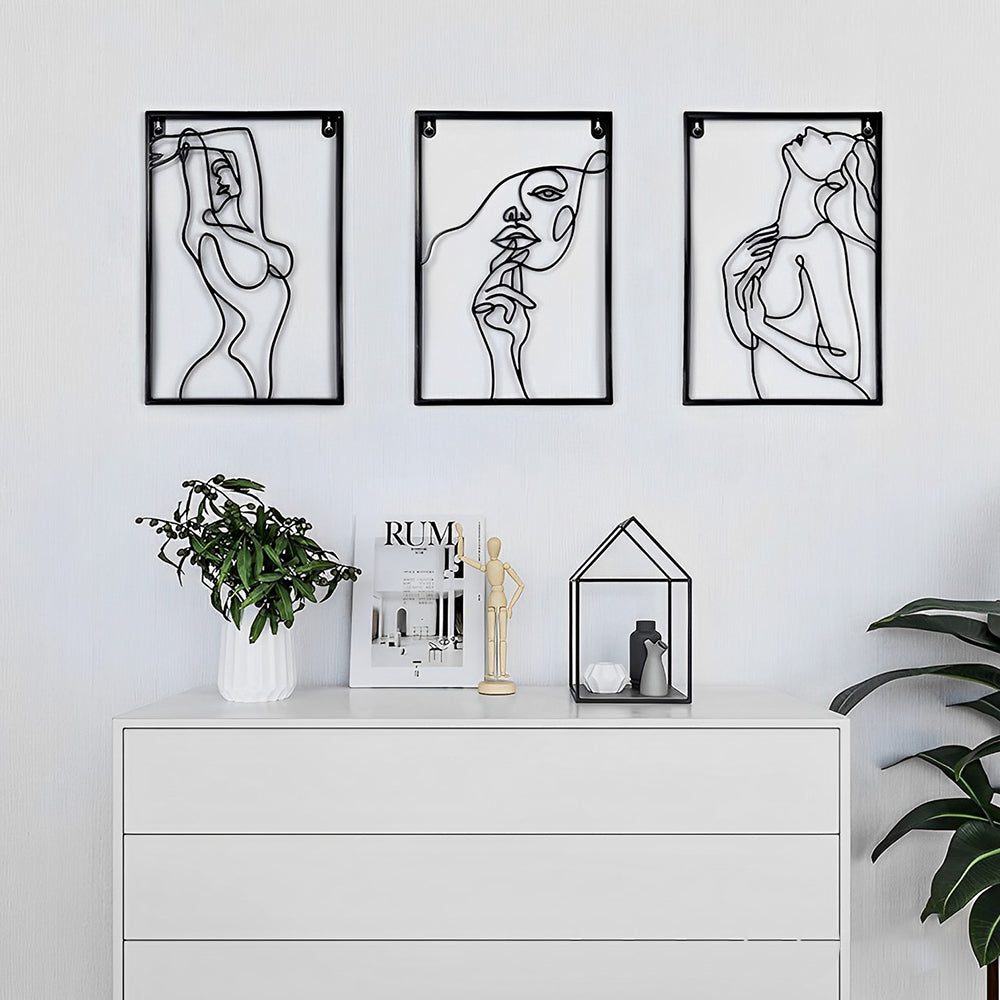 3PCS Abstract Woman Lines Metal Wall Art version 028