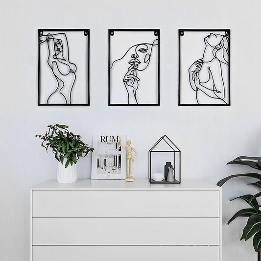 3PCS Abstract Woman Lines Metal Wall Art version 028