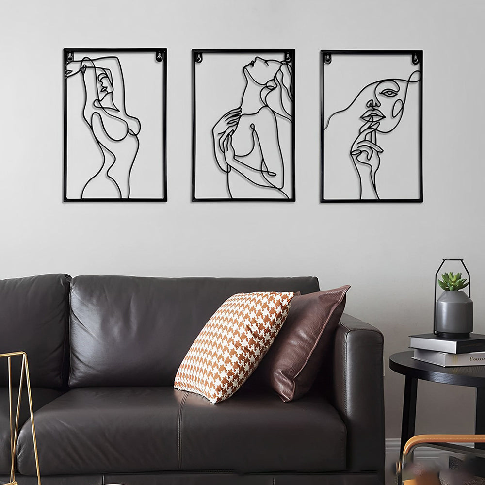 3PCS Abstract Woman Lines Metal Wall Art version 028