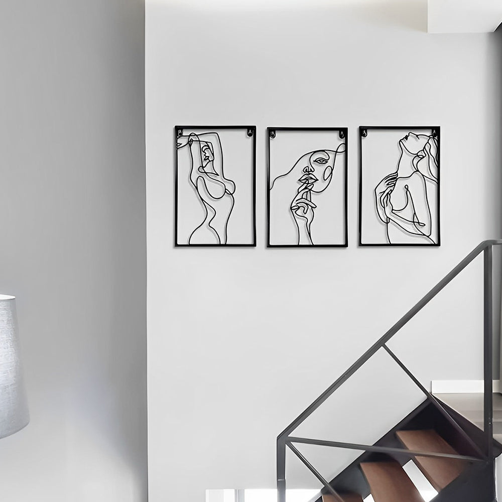 3PCS Abstract Woman Lines Metal Wall Art version 028