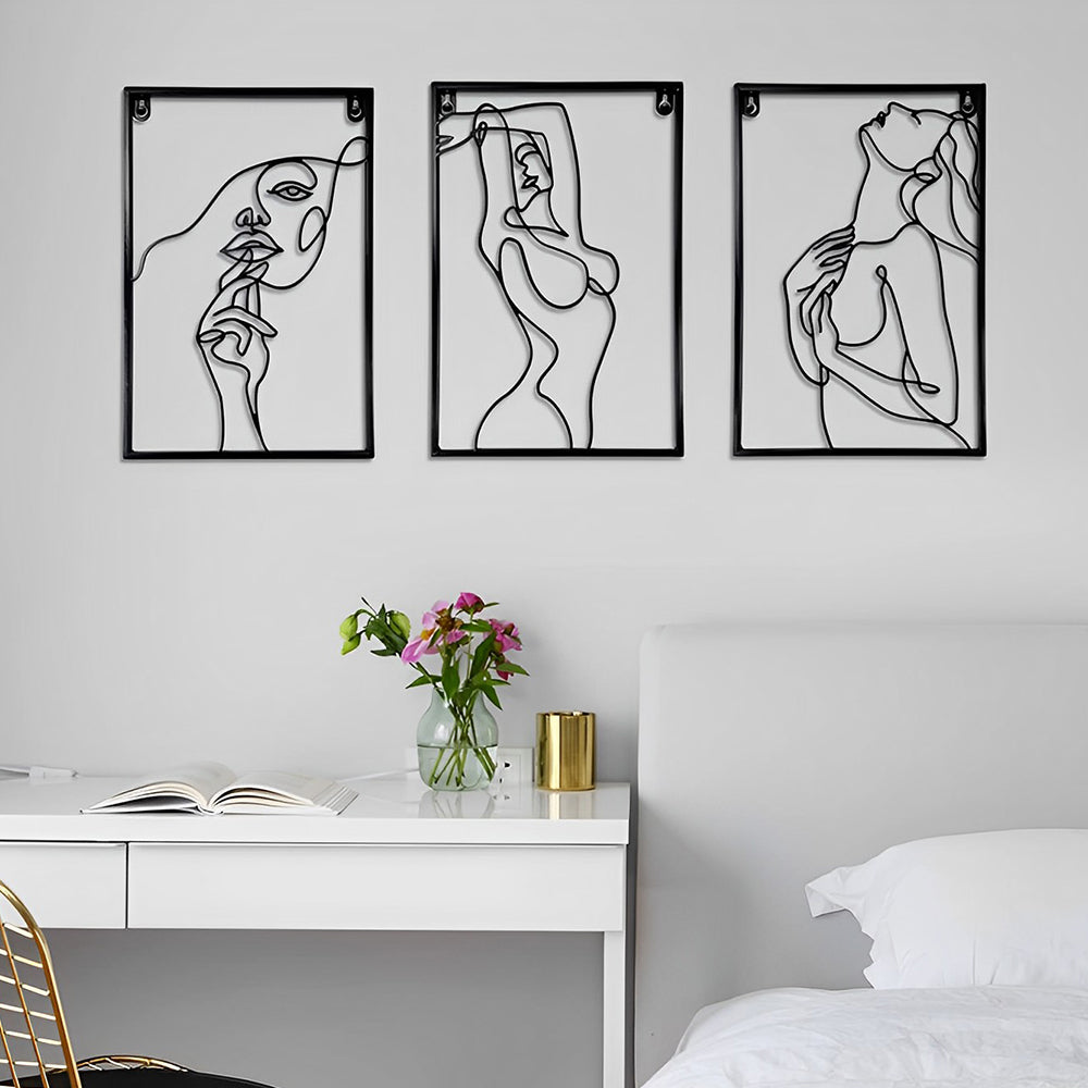 3PCS Abstract Woman Lines Metal Wall Art version 028