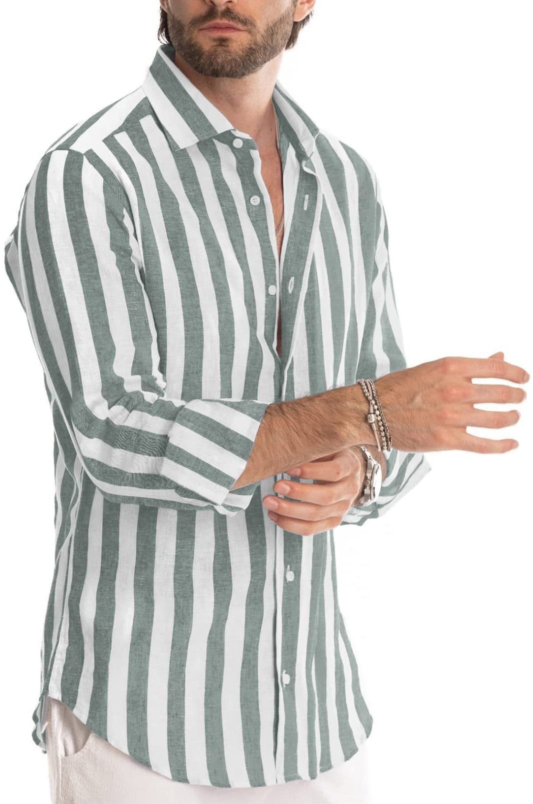 🔥Spring summer men's cotton linen striped button shirt-BUY 2 FREE SHIPPING