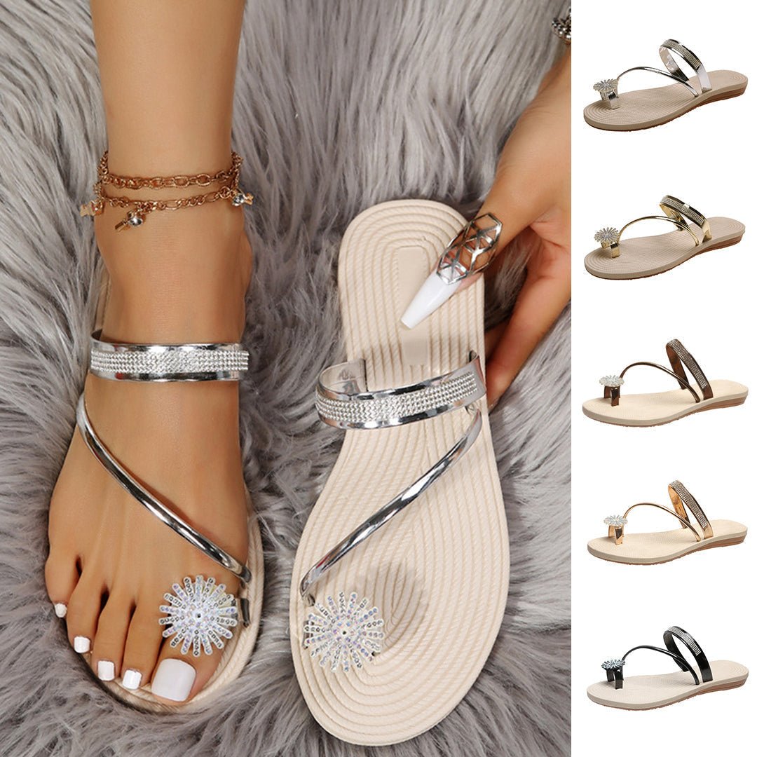 🔥Summer Discount - 49% OFF🌹2024 Summer New Shiny Flat Shoes Rhinestone Sandals