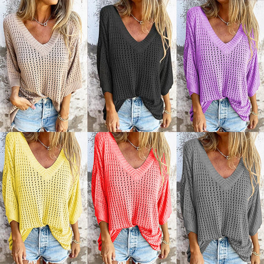 V-neck Hollow Knitted Top