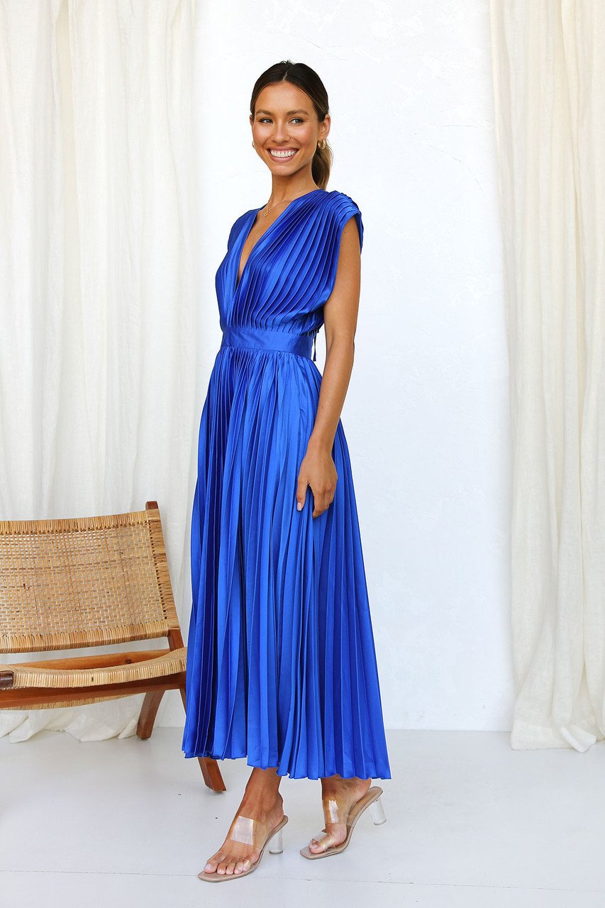 Timeless Elegance: Draped V-Neck Pleated Skirt Dress (Buy 2 Free Shipping)