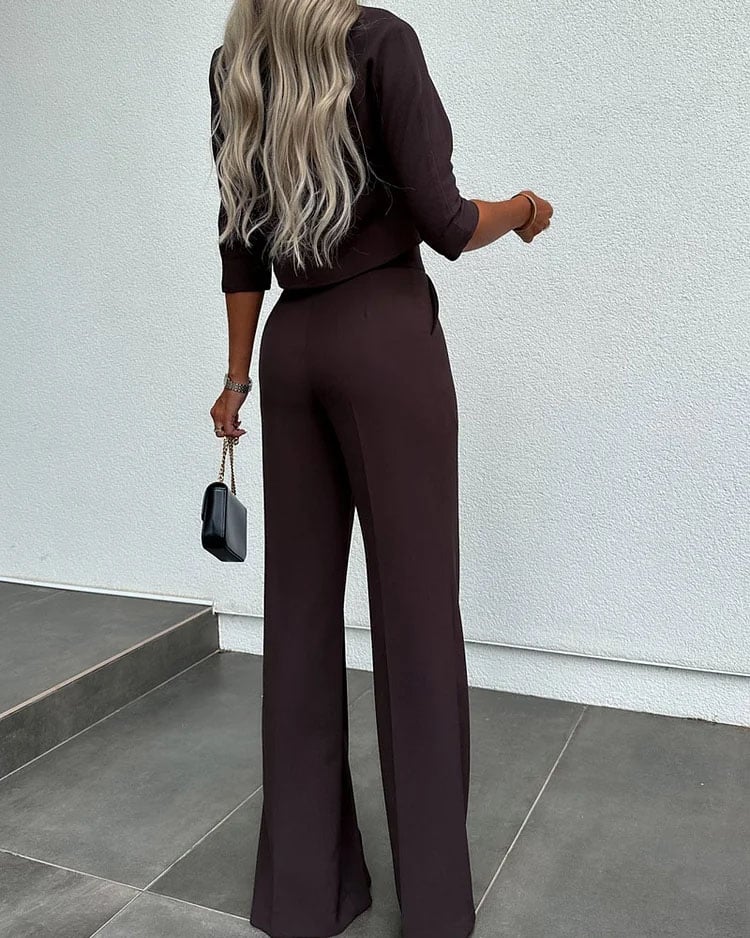 💥Hottest items this month - Solid Color Jacket & High Waist Straight Pants Set