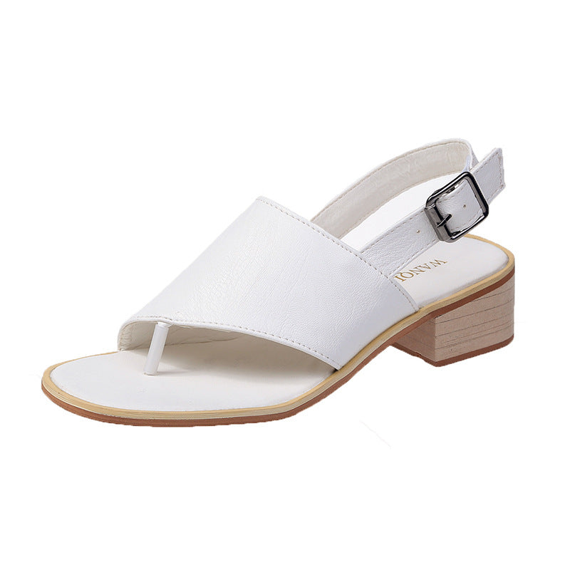 2024 summer casual  Rhinestone hollow chunky heel shoes and new belt buckle solid color plus size women's sandals