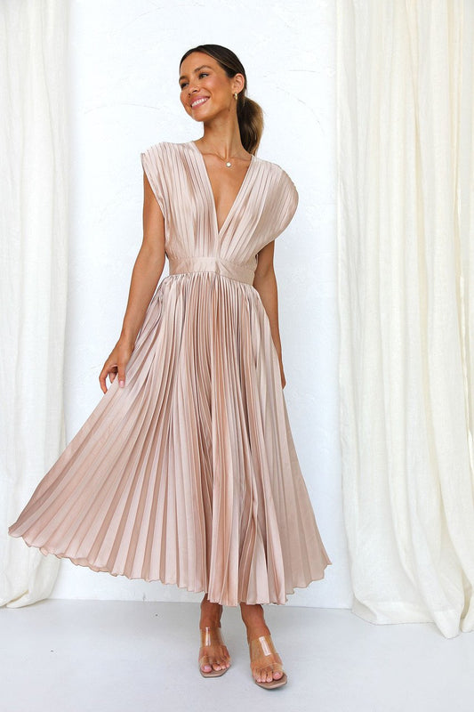 Timeless Elegance: Draped V-Neck Pleated Skirt Dress (Buy 2 Free Shipping)