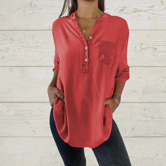 Sequin Patchwork V-neck Shirt (Buy 2 Free Shipping)