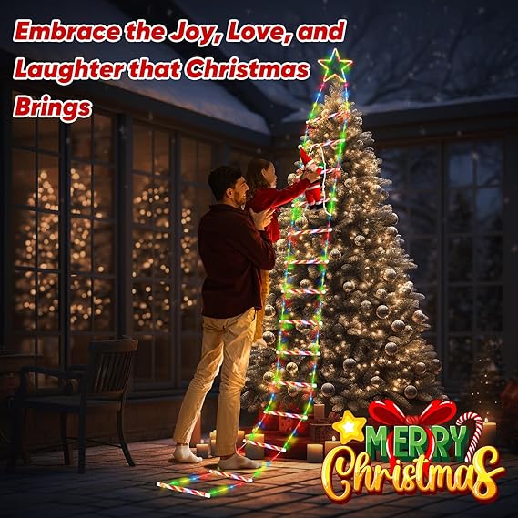 🎅🎄Christmas Decorative Ladder Lights with Climbing Santa Claus