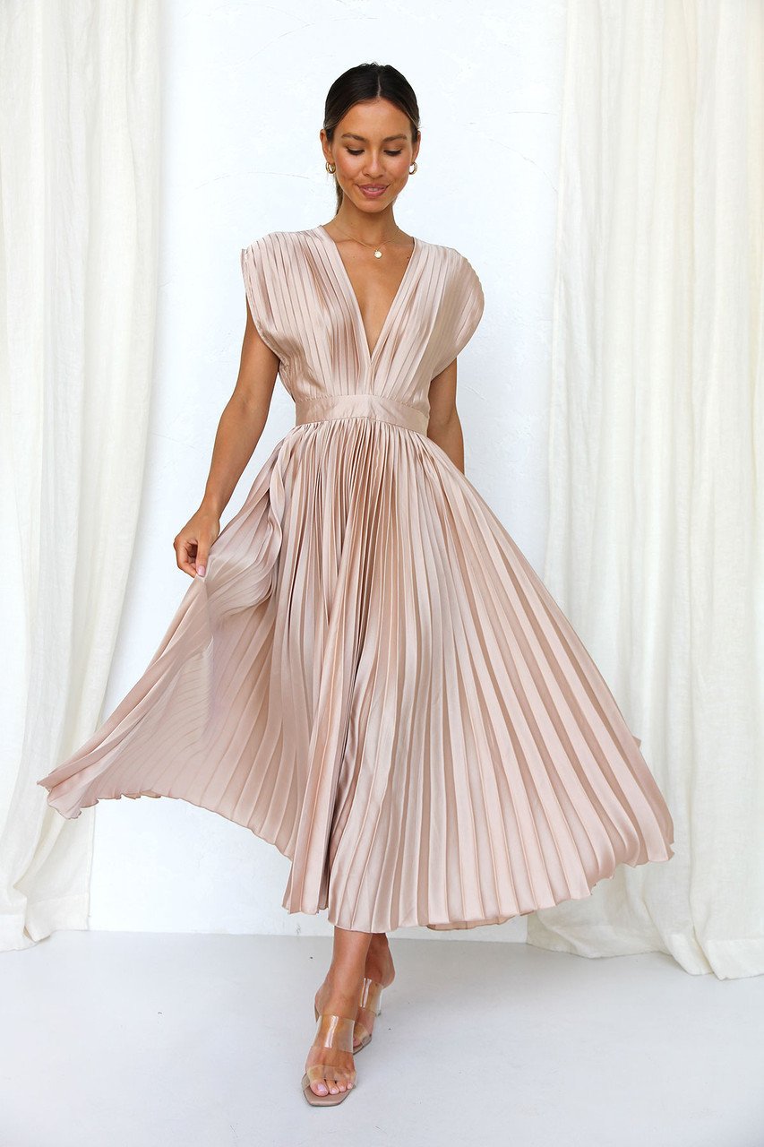 Timeless Elegance: Draped V-Neck Pleated Skirt Dress (Buy 2 Free Shipping)