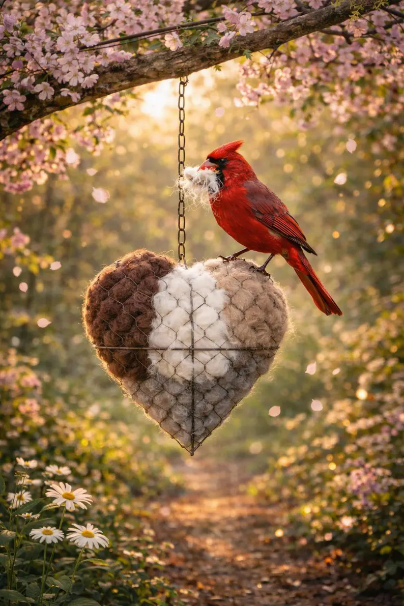 🕊️Handmade Alpaca Fiber Bird Nesting Heart 💕